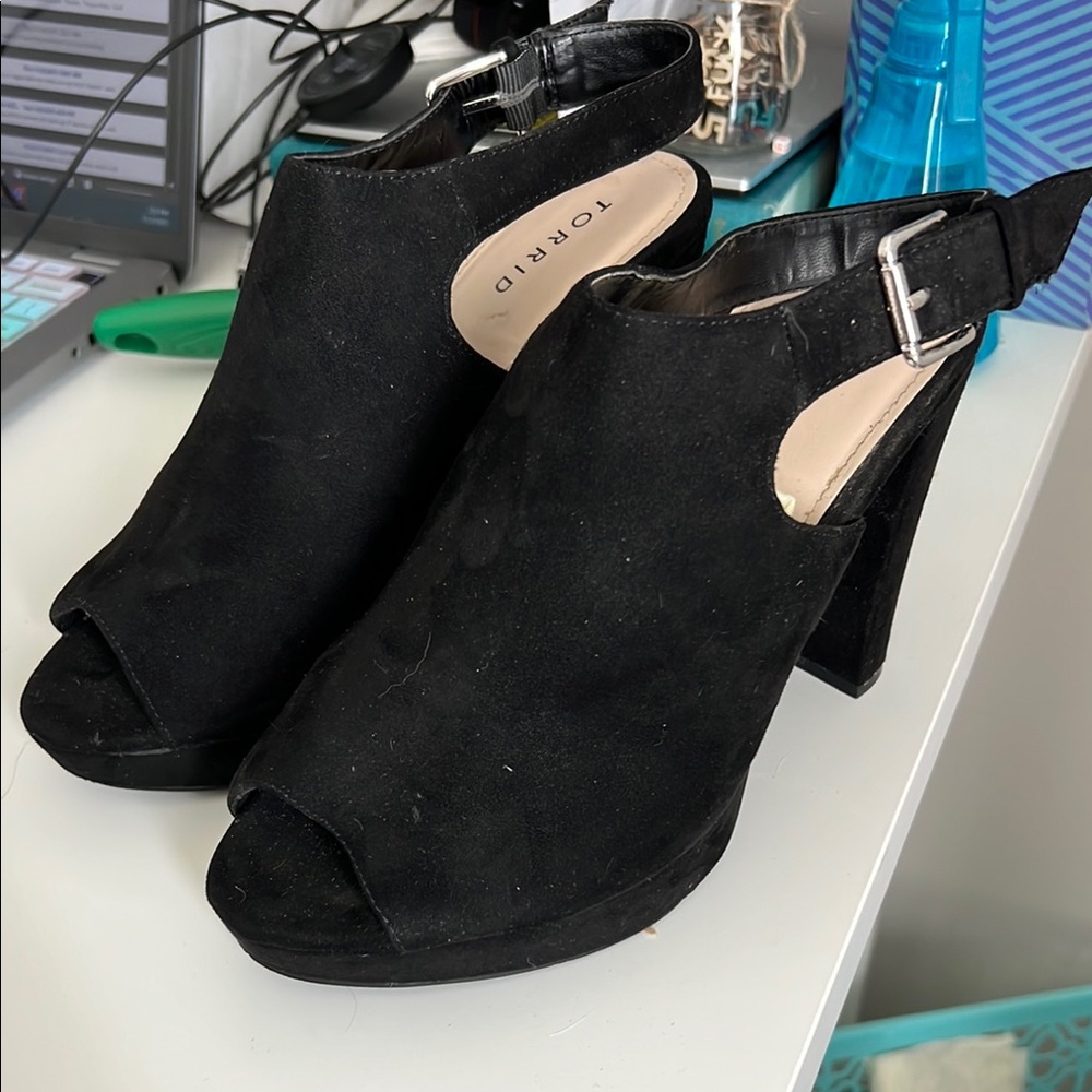 Torrid Black Suede Peep-Toe Heels